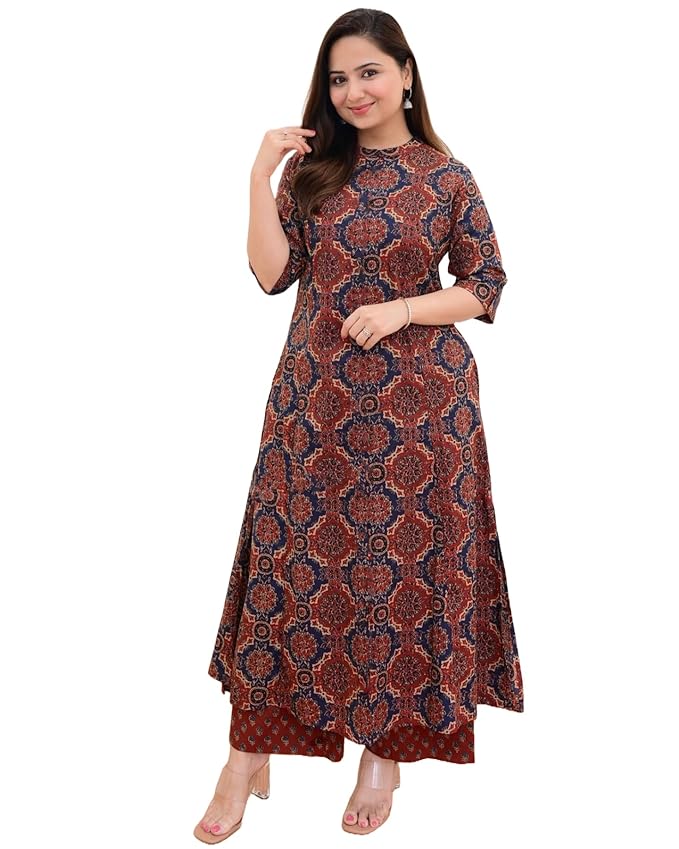 Women’s Cotton Blend Straight Printed Kurta with Palazzo