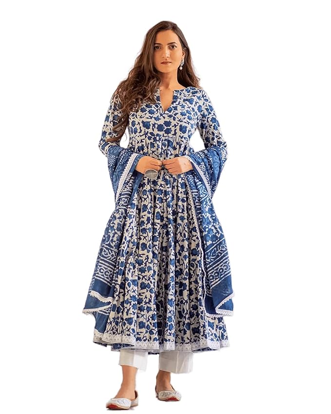 Women's Cotton Kurta with Palazzo & Dupatta Set